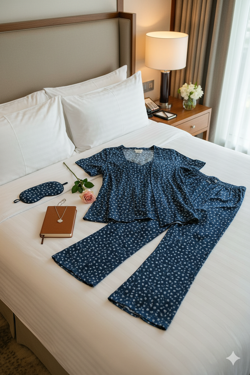 The Flowy Flared Comfort Set - Soft Navy Floral