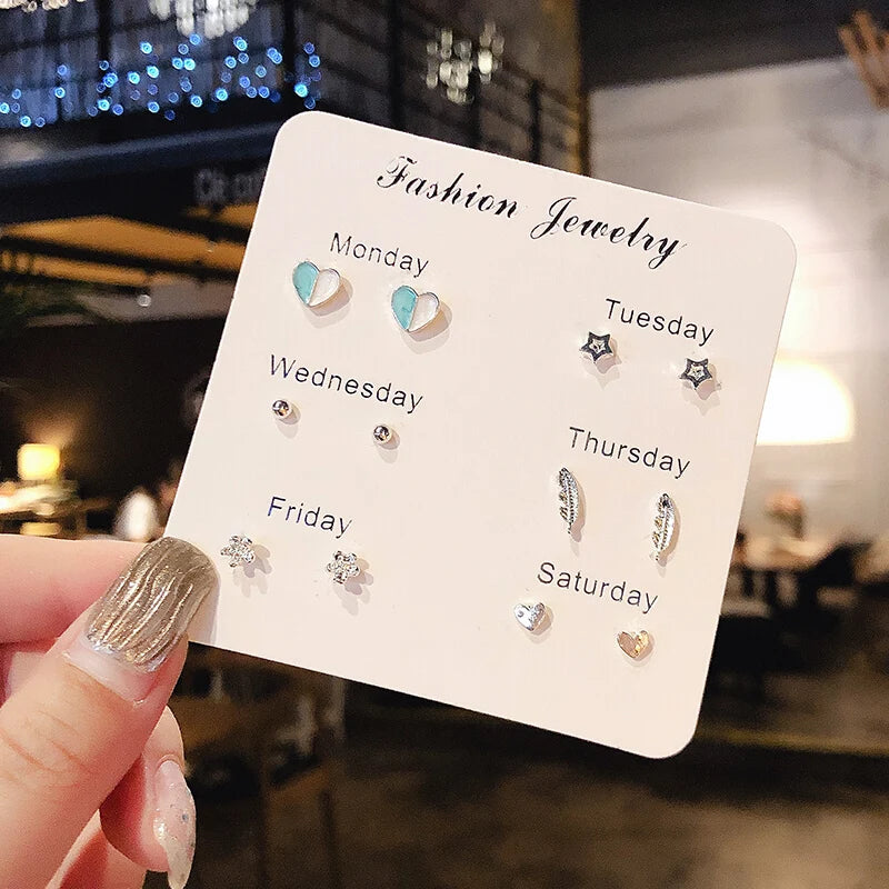 4 Pair Set Silver Color Heart Stud Earrings Sets for Women Girls Exquisite Party Dailywear Jewelry Simple Cute Gift Accessories