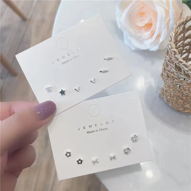 4 Pair Set Silver Color Heart Stud Earrings Sets for Women Girls Exquisite Party Dailywear Jewelry Simple Cute Gift Accessories