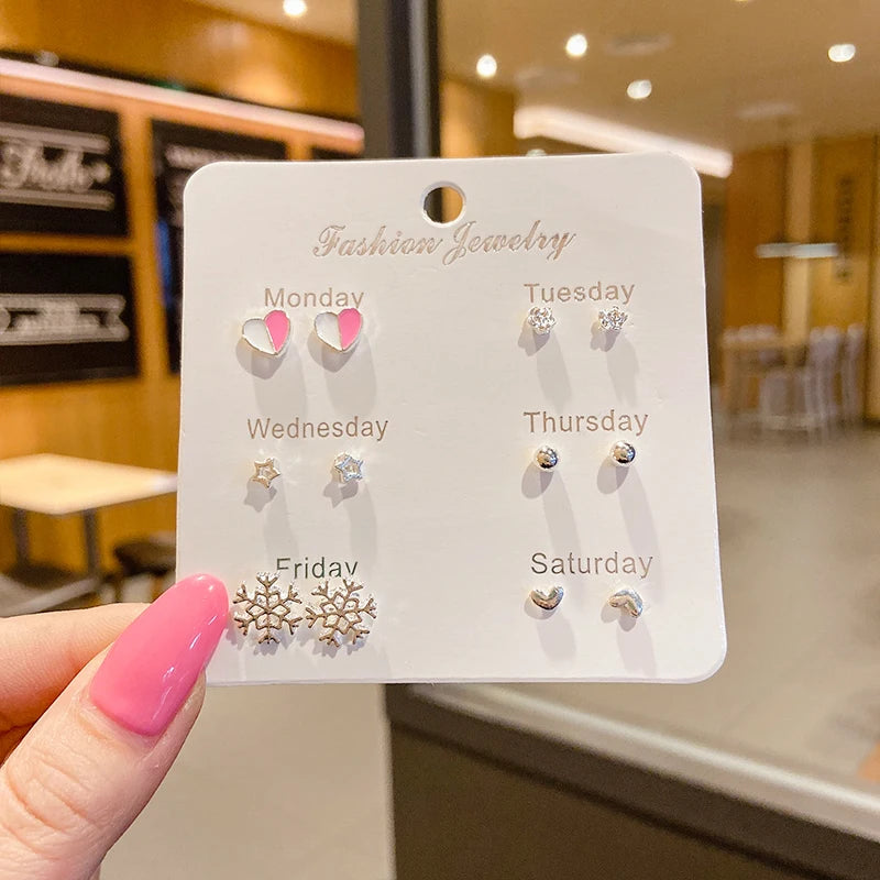 4 Pair Set Silver Color Heart Stud Earrings Sets for Women Girls Exquisite Party Dailywear Jewelry Simple Cute Gift Accessories