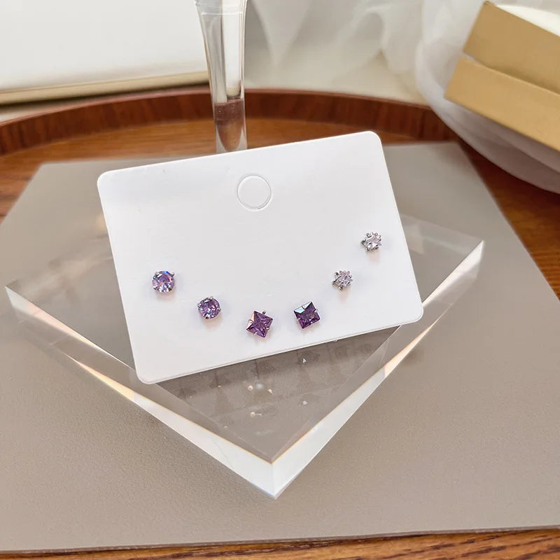 4 Pair Set Silver Color Heart Stud Earrings Sets for Women Girls Exquisite Party Dailywear Jewelry Simple Cute Gift Accessories
