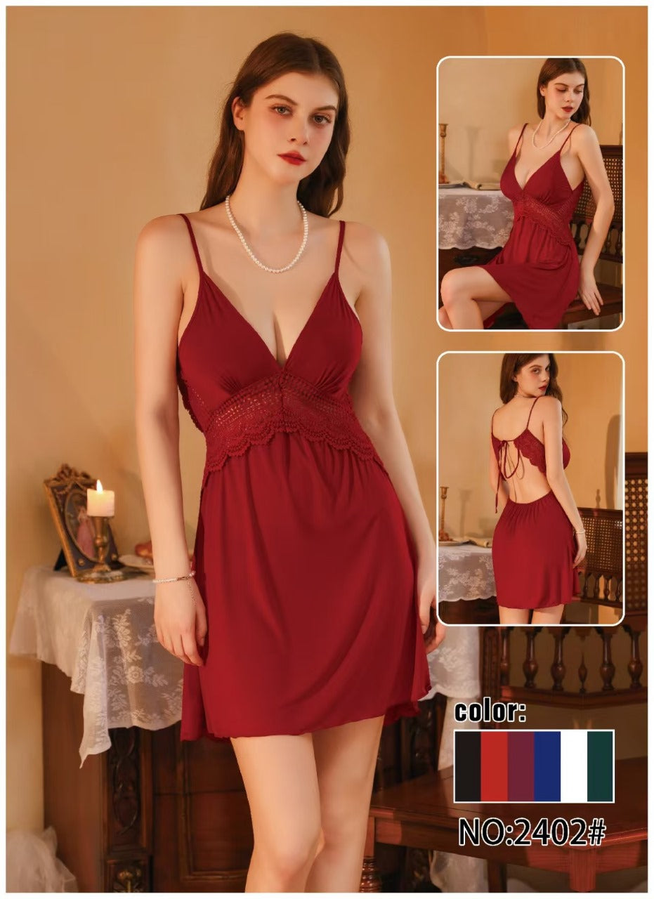Elegant Deep V-Neck Nighty – Soft, Stylish & Alluring