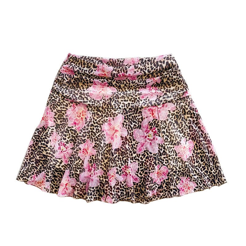 an and n leopard print skirt 2025 summer  holiday style short skirt small swing A-line skirt women's clothing