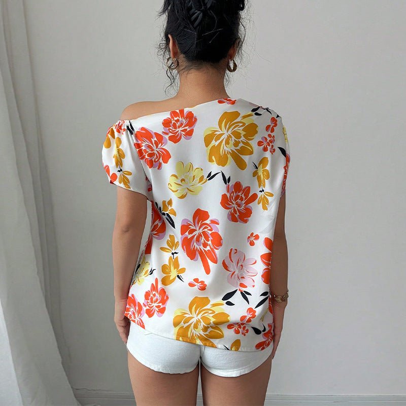 an and n oblique shoulder shirt 2025 summer new  holiday style short-sleeved shirt women's pullover