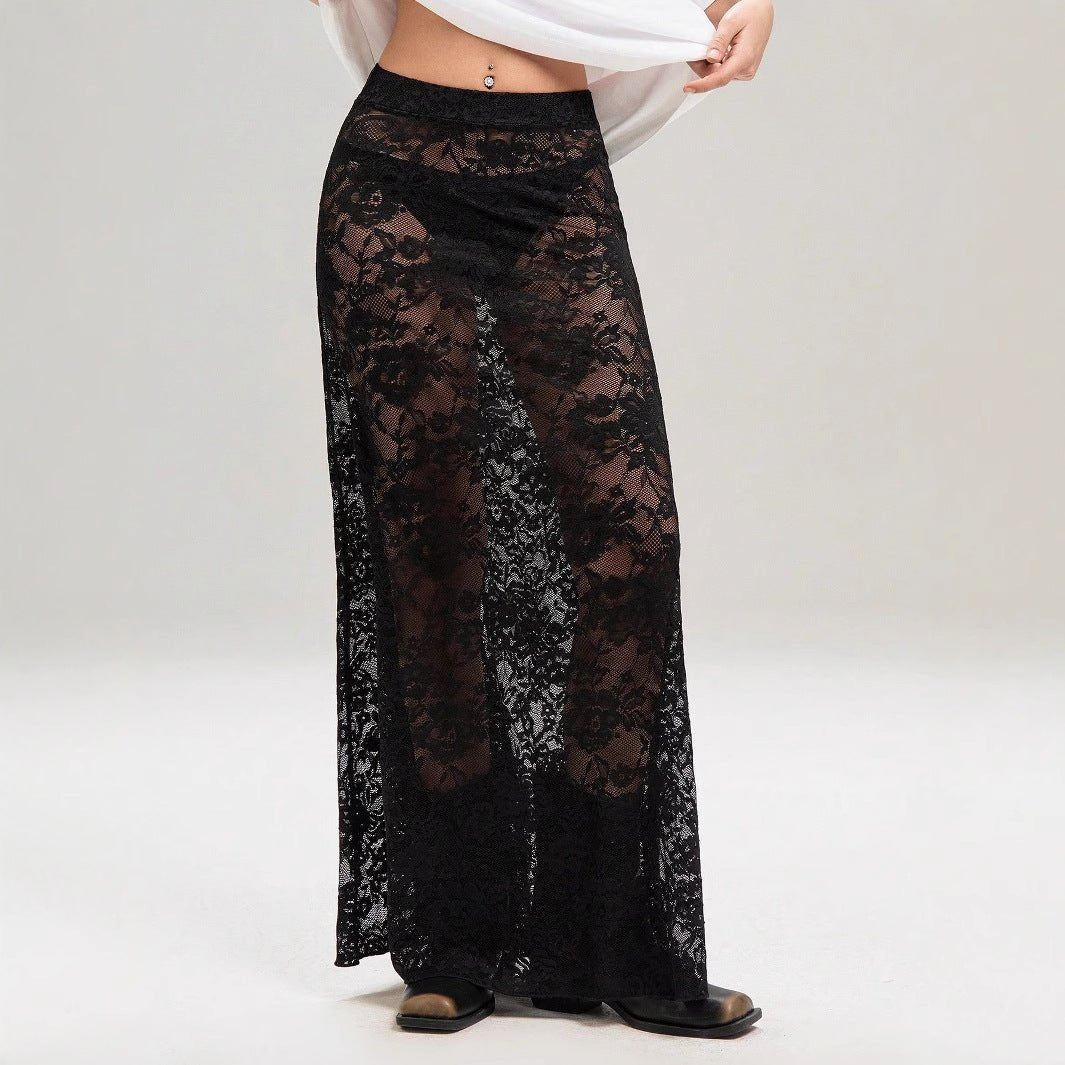 an and n style 2025 summer new women's clothing solid color slim-fit hip-wrapped street fashion high-waisted lace skirt