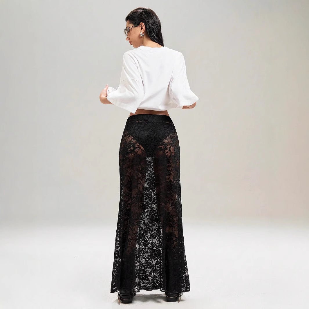 an and n style 2025 summer new women's clothing solid color slim-fit hip-wrapped street fashion high-waisted lace skirt
