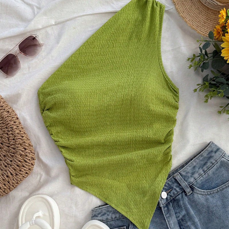 an and n style sexy off-shoulder small vest 2025 summer slim sleeveless one-shoulder suspender top for women