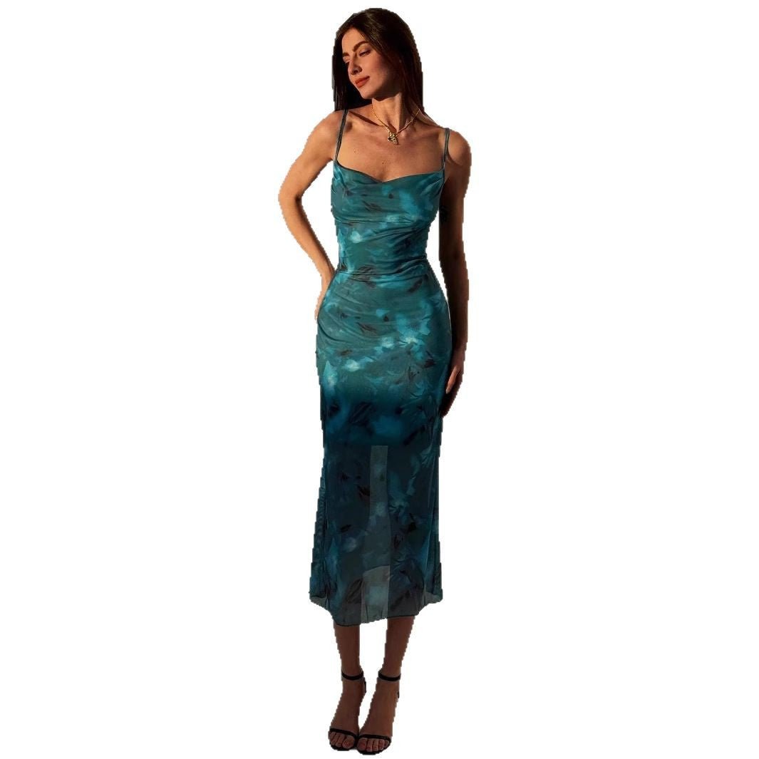 2025 summer new thin suspender slim pure desire style high-end medium and long dress women