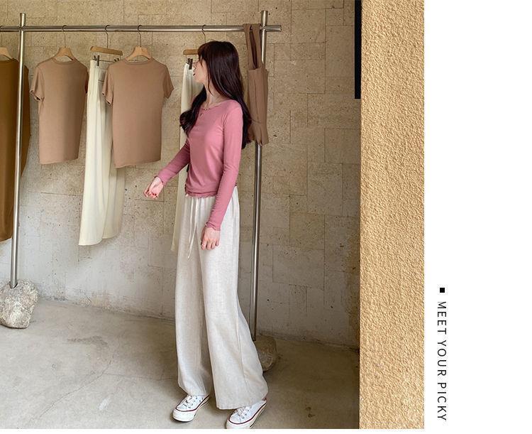 Candy color wood ear edge long sleeve T-shirt women's spring new style inner wear slim student solid color bottoming shirt ins top