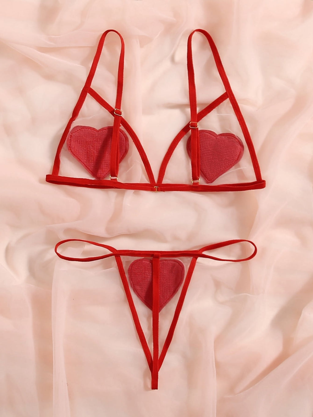 Classic Sxy Heart Patched Mesh Lingerie Set