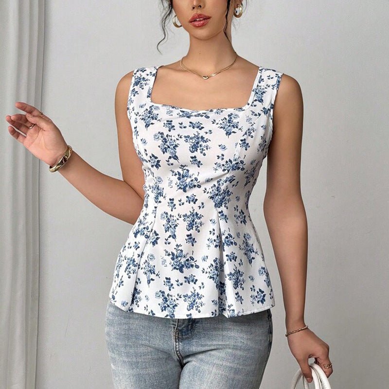 2025 summer and holiday style floral small vest suspender top lace-up women
