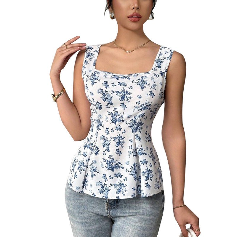 2025 summer and holiday style floral small vest suspender top lace-up women
