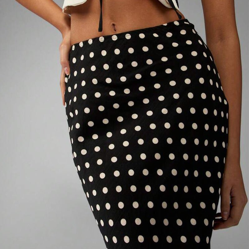 2025 summer and temperament slim polka dot one-step skirt midi skirt for women