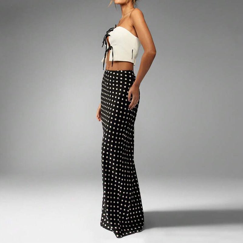 2025 summer and temperament slim polka dot one-step skirt midi skirt for women