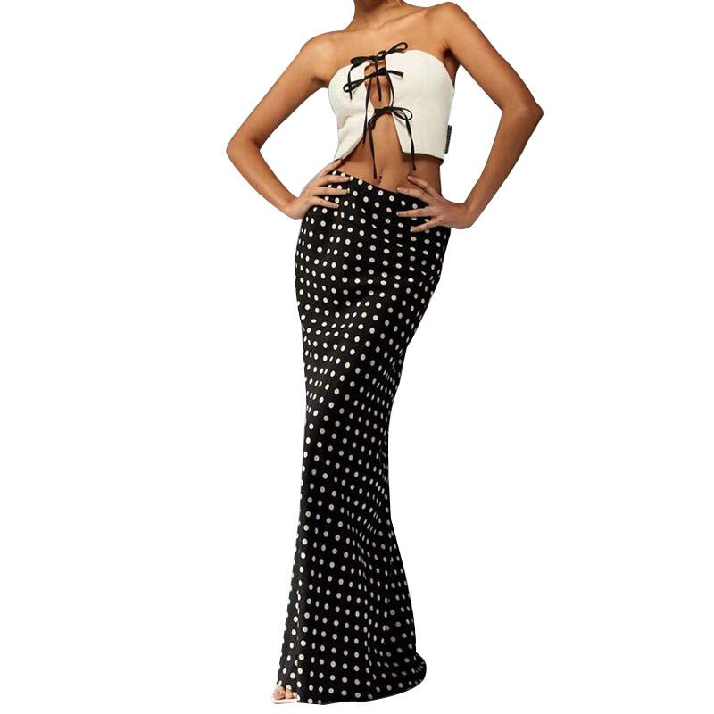 2025 summer and temperament slim polka dot one-step skirt midi skirt for women