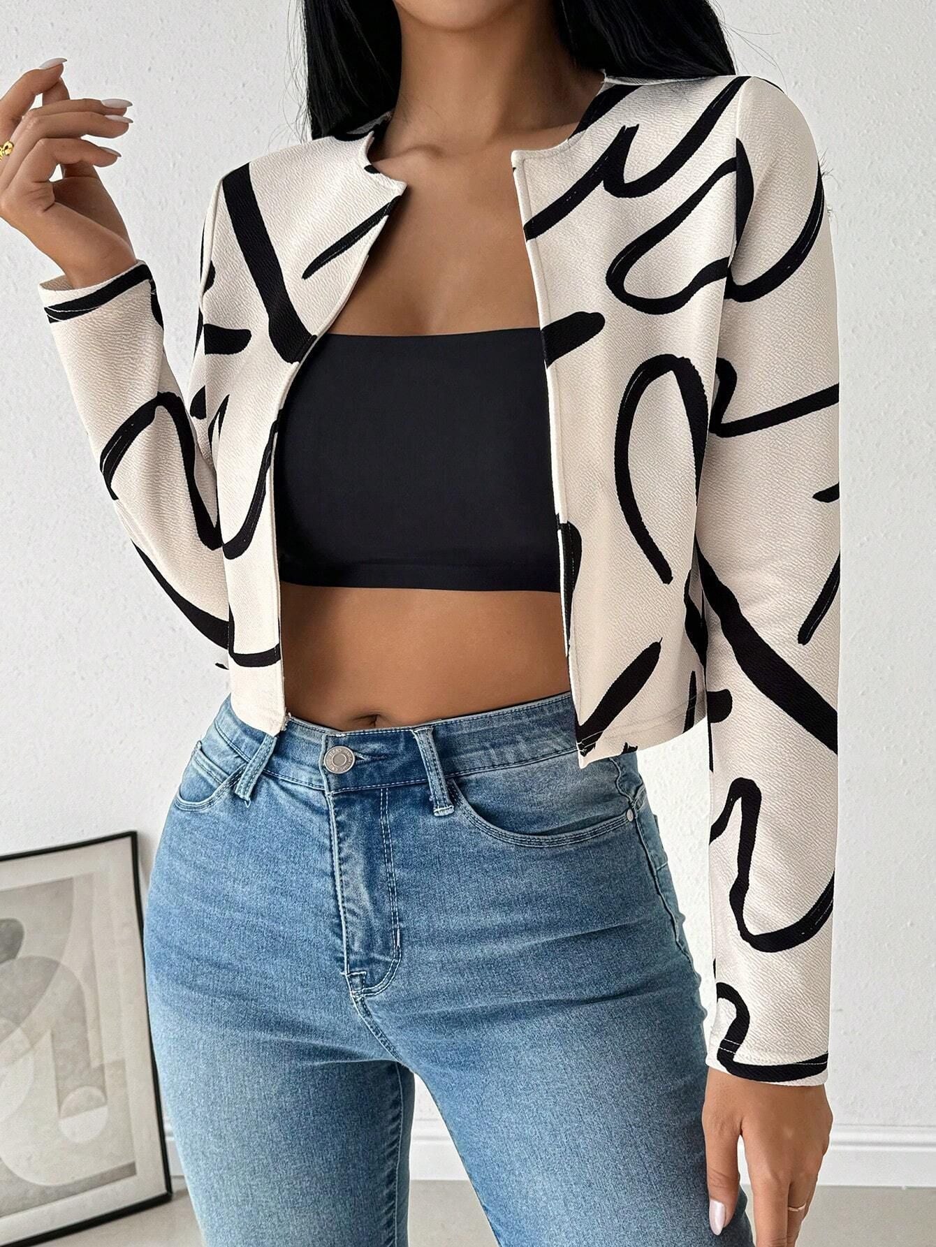 Abstract printing cardigan jacket top women's clothing
