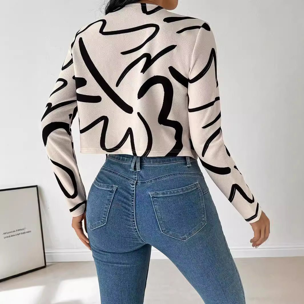 Abstract printing cardigan jacket top women's clothing