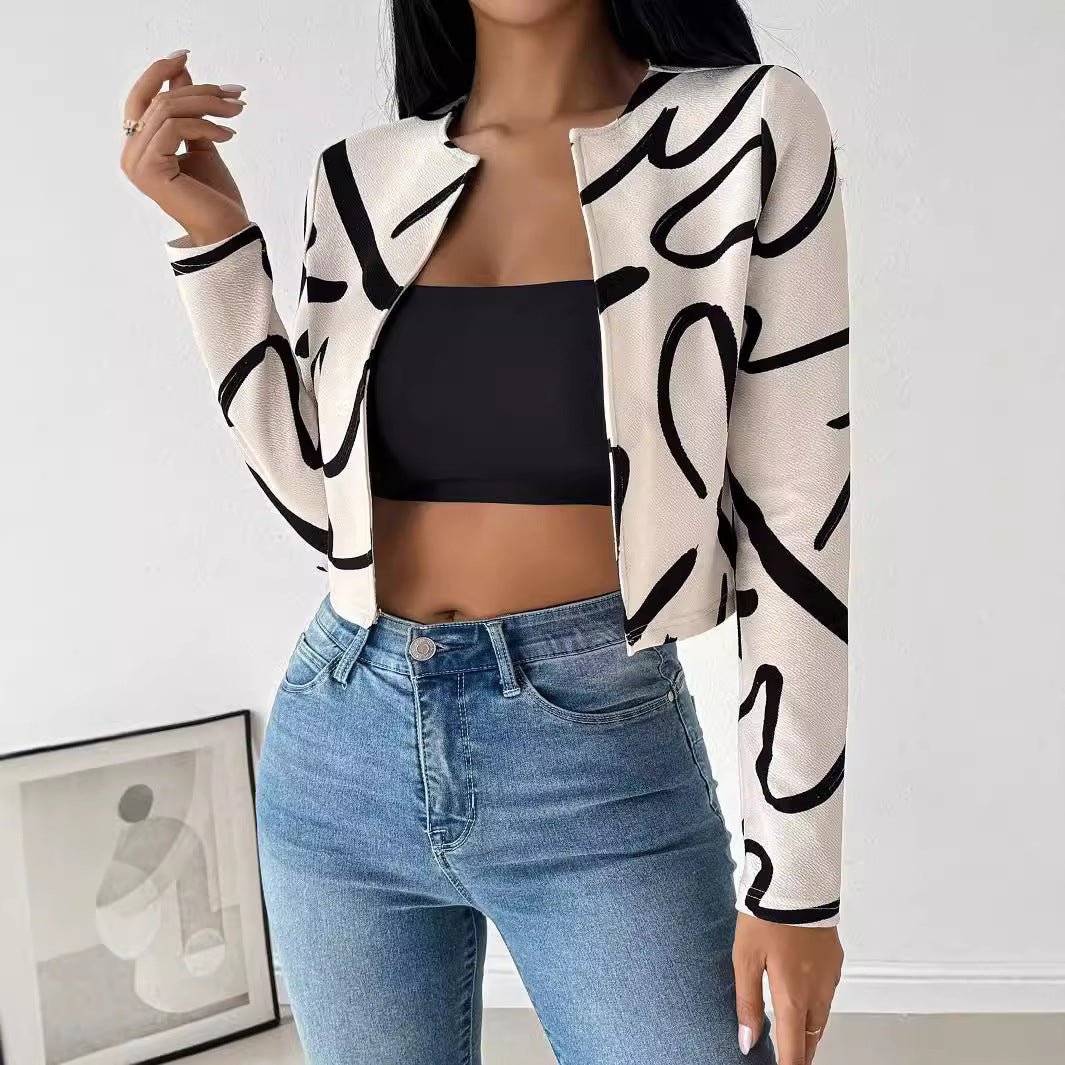 Abstract printing cardigan jacket top women's clothing