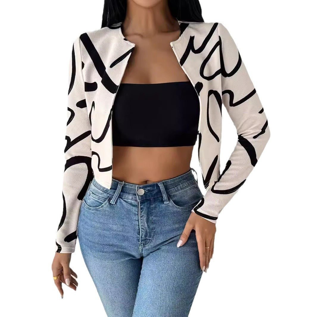 Abstract printing cardigan jacket top women's clothing