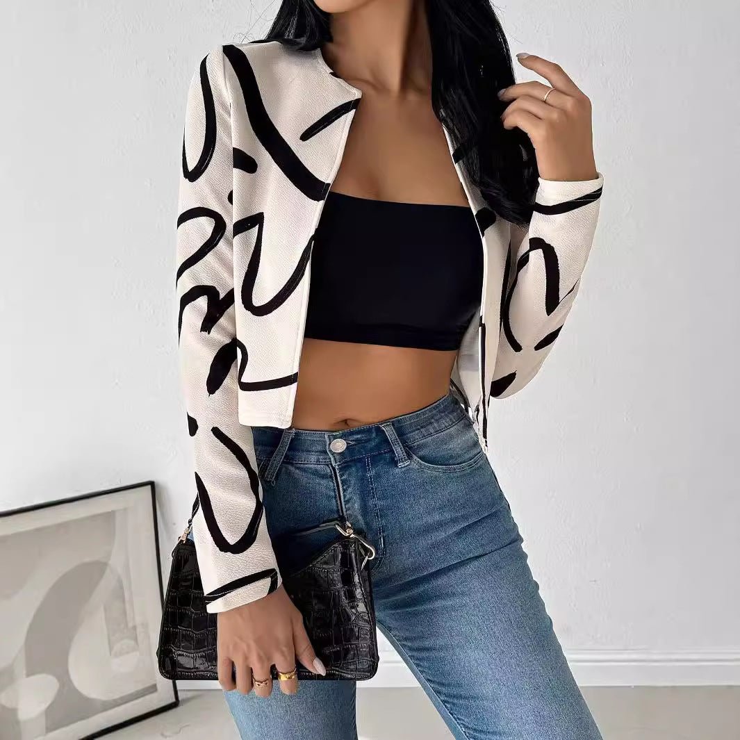 Abstract printing cardigan jacket top women's clothing