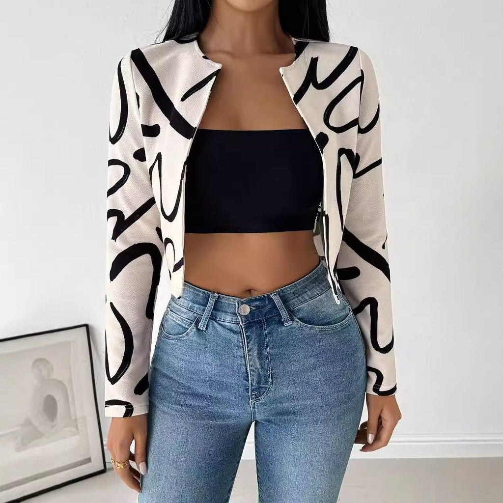Abstract printing cardigan jacket top women's clothing
