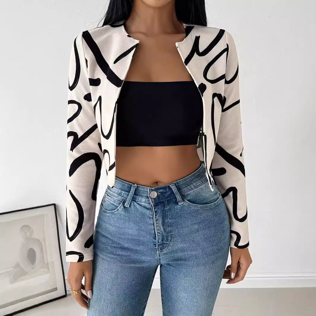 Abstract printing cardigan jacket top women's clothing