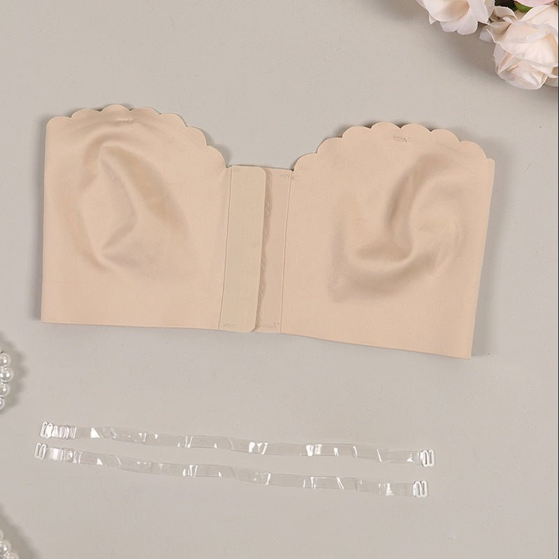 European and American cross-border front buckle seamless strapless tube top underwear removable chest pad sexy gathering bra women's summer
