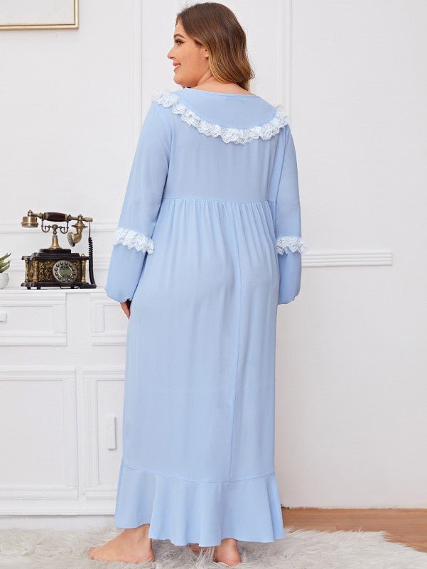 Plus Lace Trim Ruffle Hem Nightdress