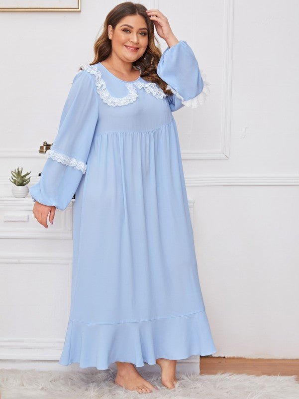 Plus Lace Trim Ruffle Hem Nightdress