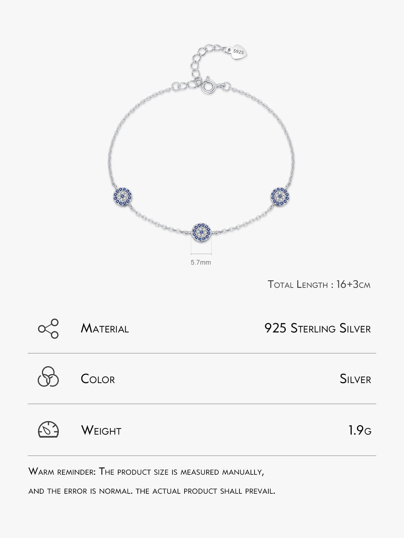 S925 Silver Blue Eye Decor Fashion Bracelet