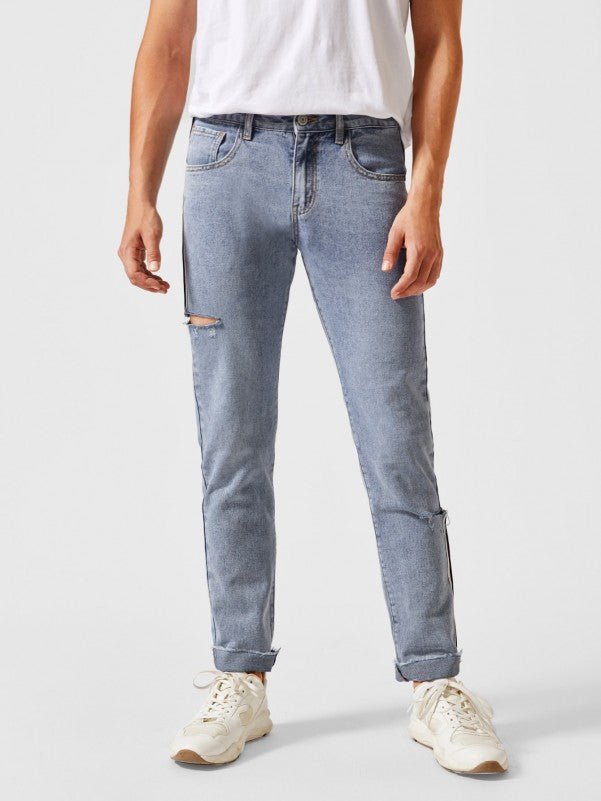SHEIN Masion Tape Ripped Rolled Jeans