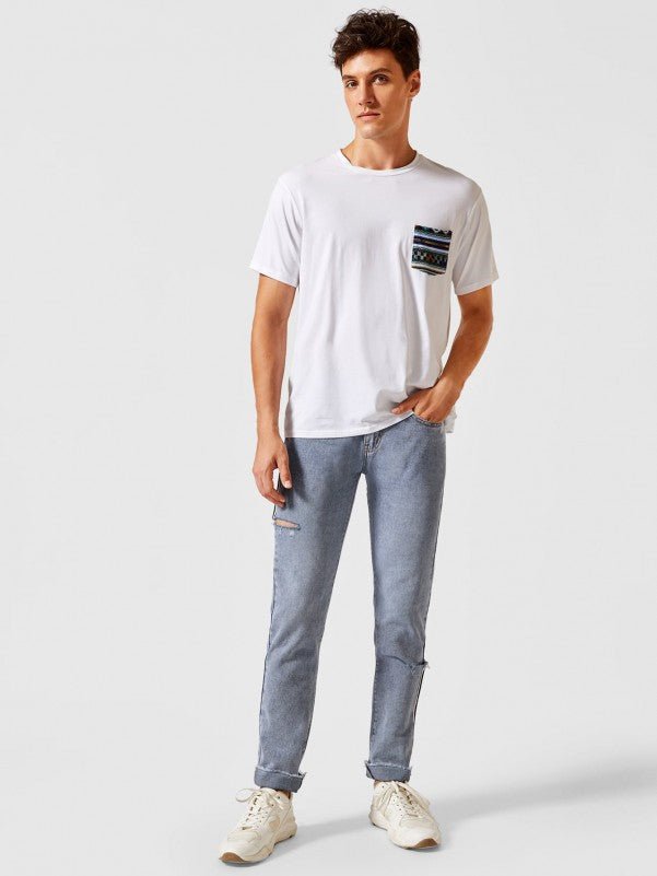 SHEIN Masion Tape Ripped Rolled Jeans