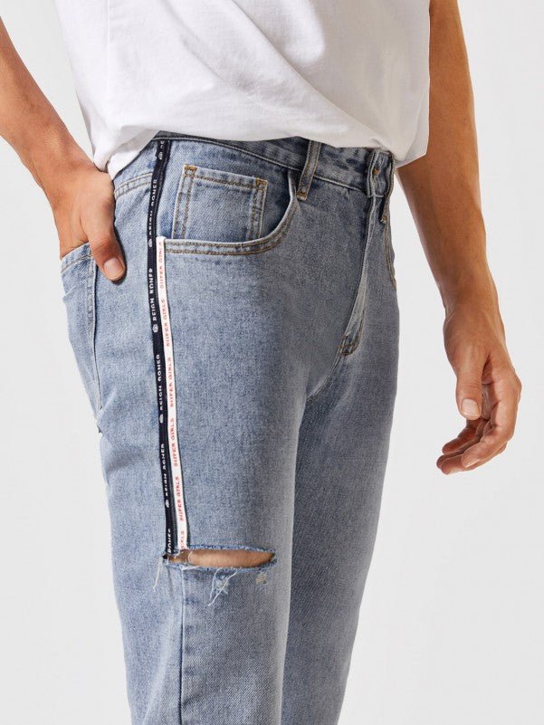 SHEIN Masion Tape Ripped Rolled Jeans