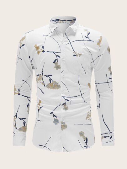 SHEIN Random Plants Print Shirt