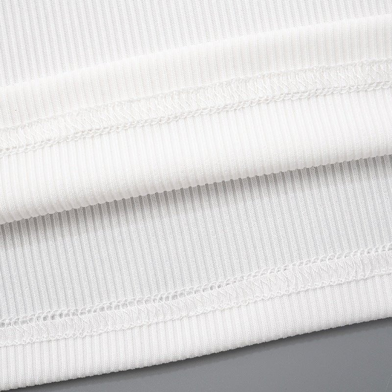Solid color square collar long sleeve slim mesh splicing top