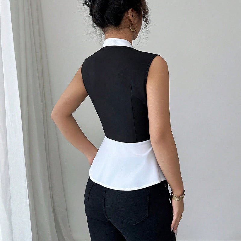2025 summer and commuter style fake two-piece shirt for women