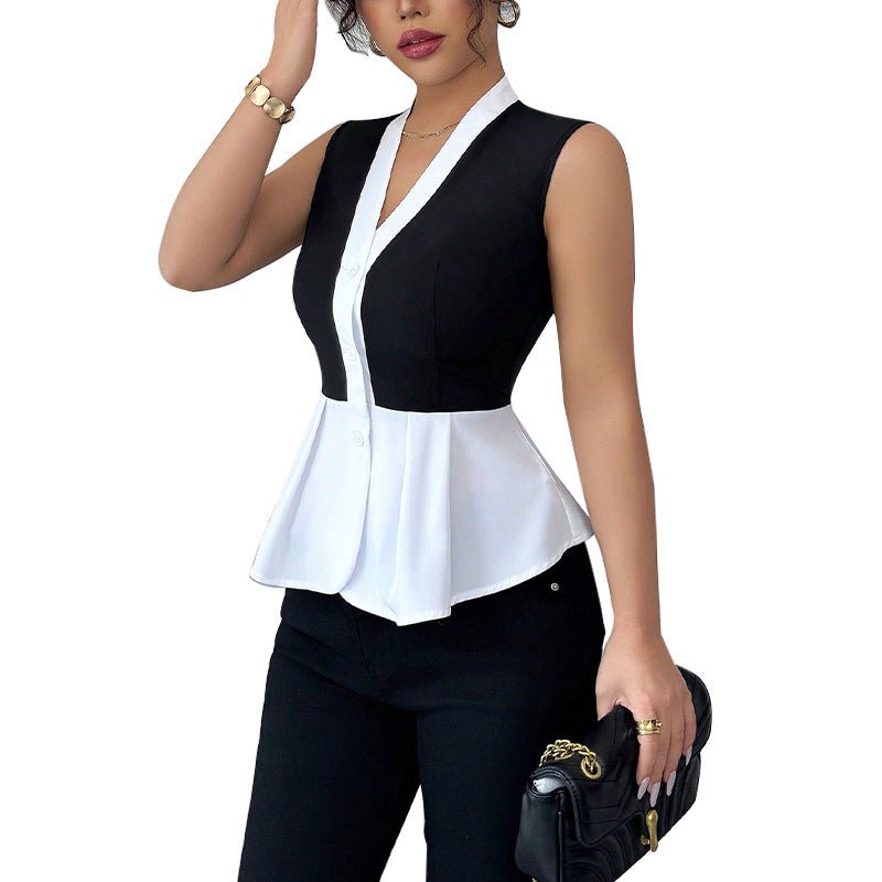2025 summer and commuter style fake two-piece shirt for women