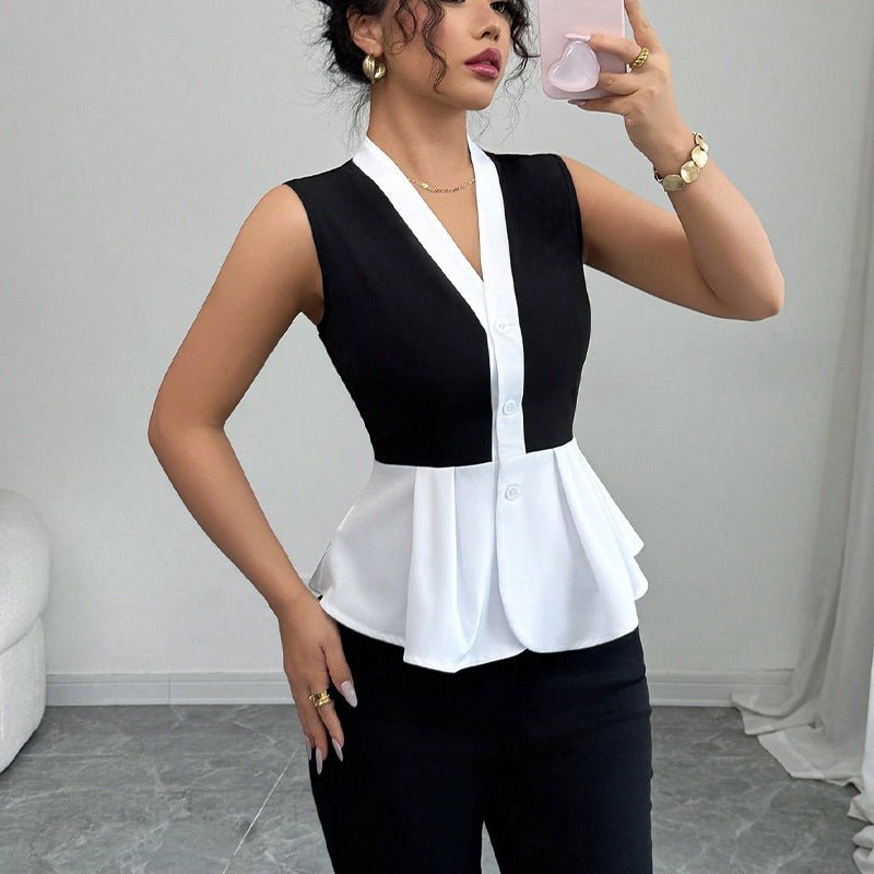 2025 summer and commuter style fake two-piece shirt for women